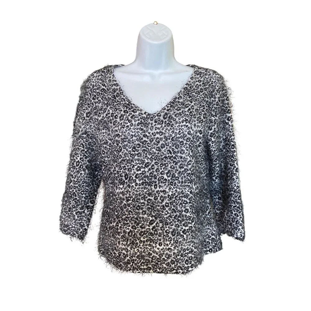 Vintage Studio C Leopard Print Sweater L Black White Mob Wife Retro Glam Y2K_2